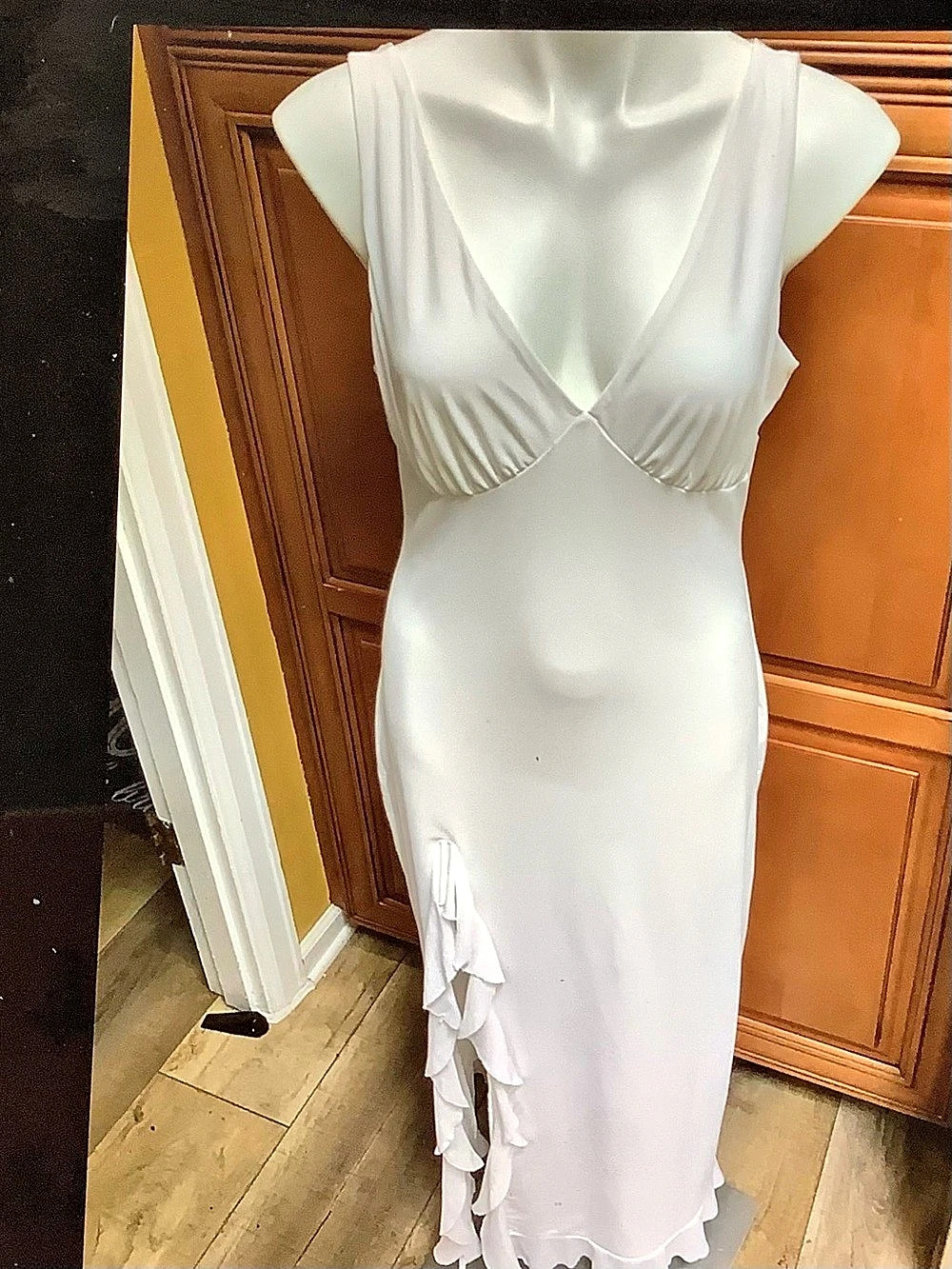 White Maxi Dress Ruffle Detail Like New